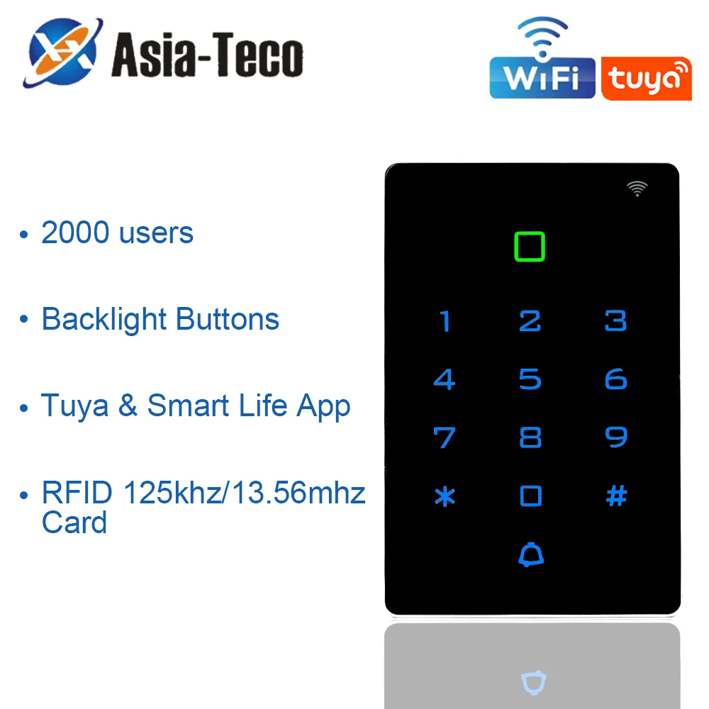 

RFID Access Control Keypad with Cover WiFi Tuya App Rainproof Keyboard Controller Reader Touch Backlight Door Opener WG26 Alarm