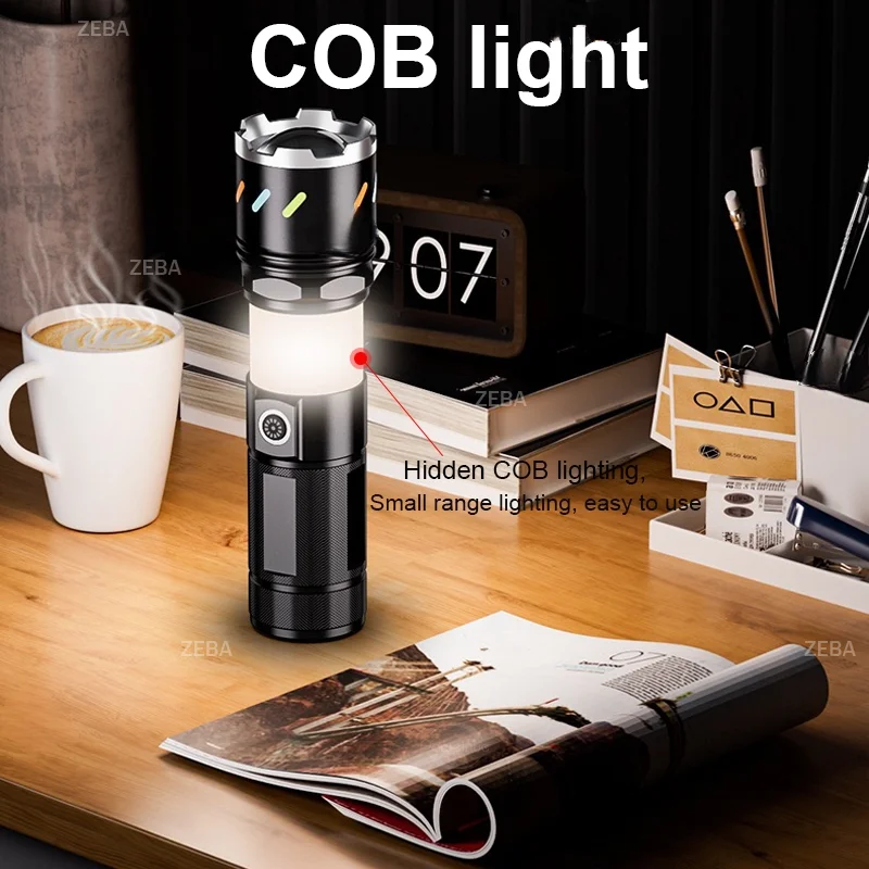 NEWEST High Power Led+COB Flashlight Ultra Powerful Torch Lamp Built 7800mAh Battery Rechargeable Flashlight Camping Hand Lanter
