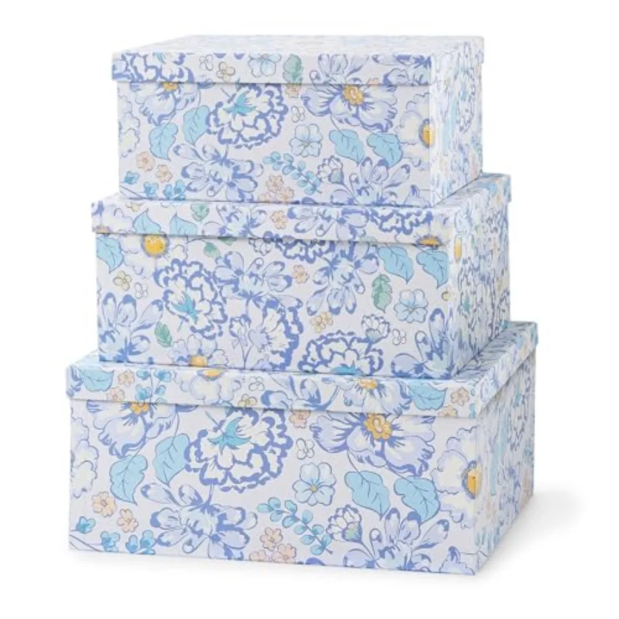 Decorative Cardboard Storage Boxes For Home Décor Set of 3: Floral Paperboard Nesting Storage With Lids Memory Boxes For Keepsa