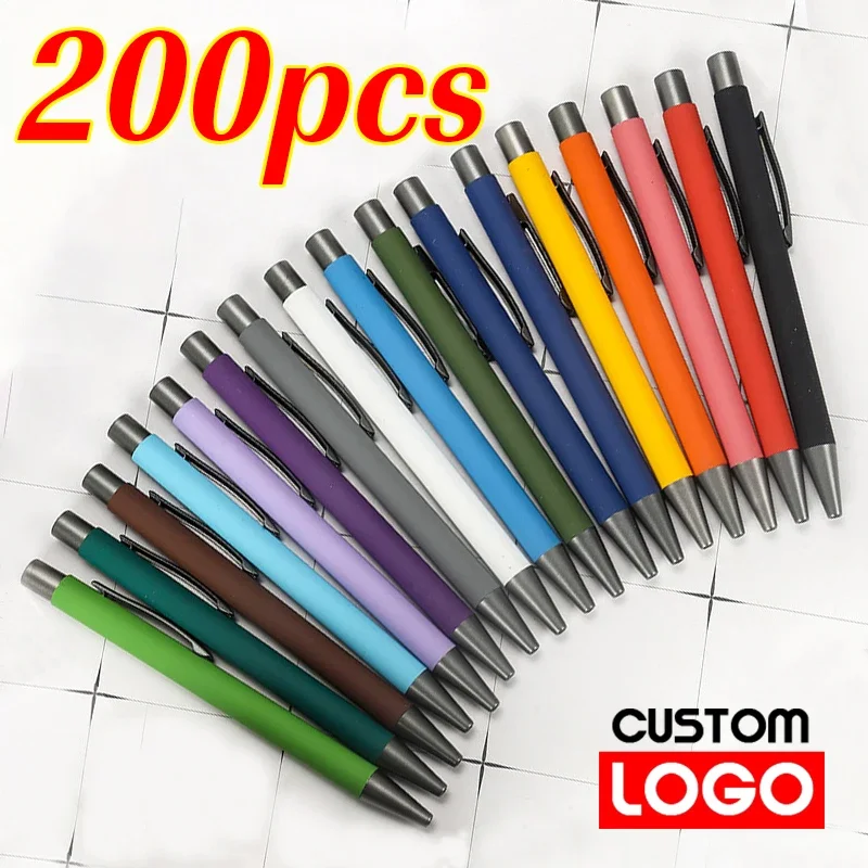 

200pcs Advertising Pen Metal Ballpoint Pen Rubber Texture Custom Logo Text Engraving Laser Engraving Customizable Name Logo Pen