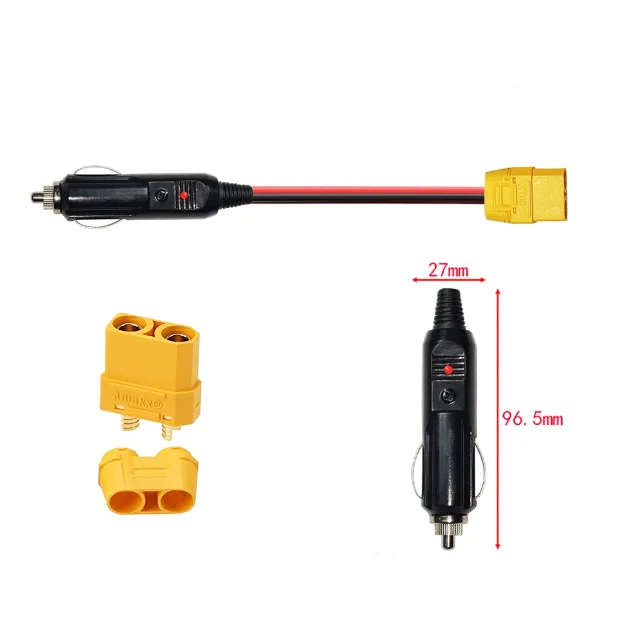 Car Cigarette Lighter Male to XT60 Female Compatible 12-24V 20A Charging Cable Portable Outdoor Battery Connector