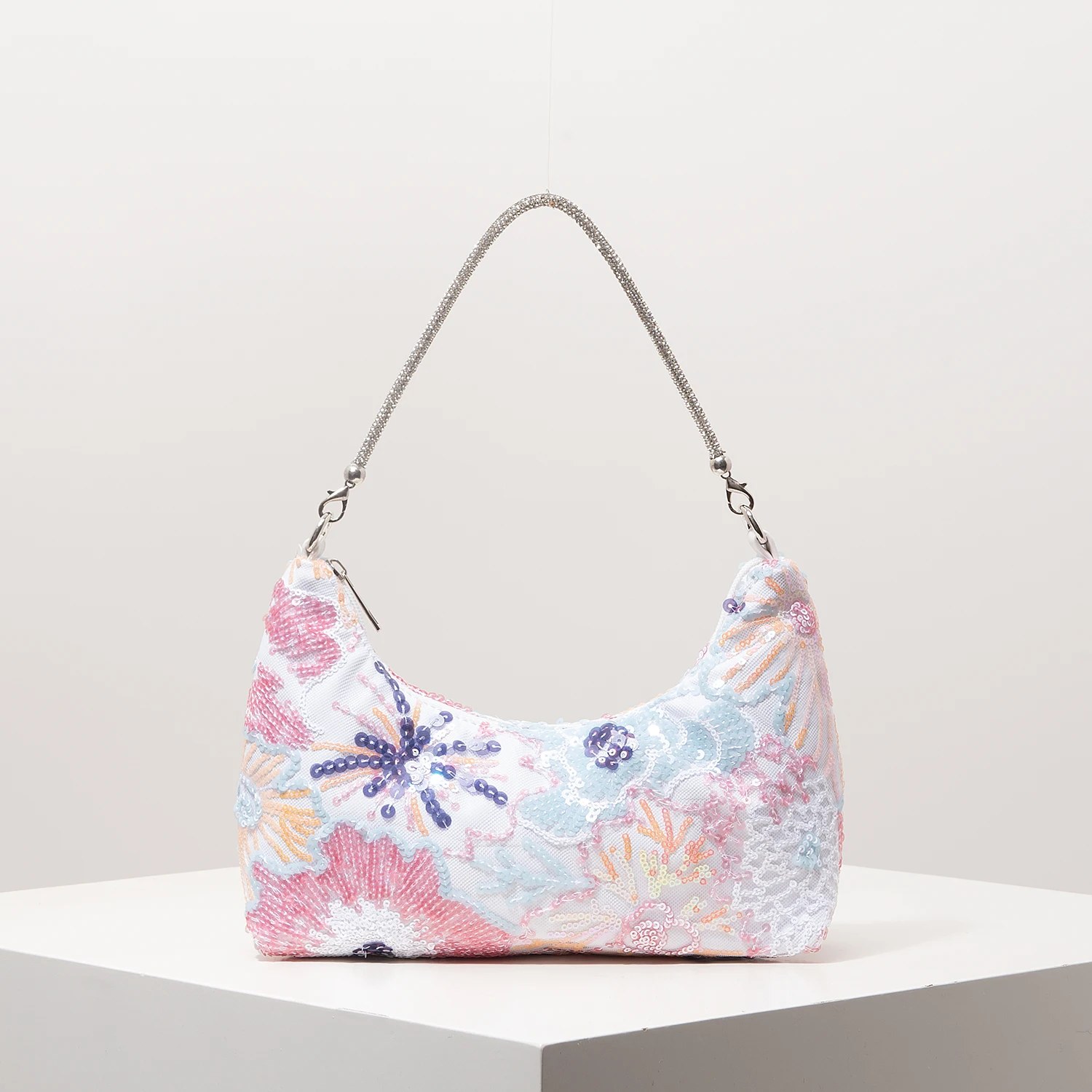 Schultertasche, Blumenmuster, Pailletten-Tasche, Stickerei, Gala-Abend, Party-Outfits, Abschlussball-Tasche, Hochzeitsartikel, Elegant, Valentinstag, Zufälliges Muster – Detail 8