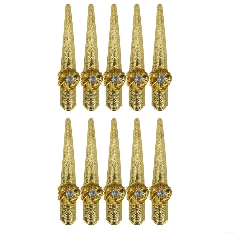 F2TD 10pcs Stylish Gold Finger Sleeves Alloy for Long Time Use Portable for Expressive Nail Art and Theatrical Performances