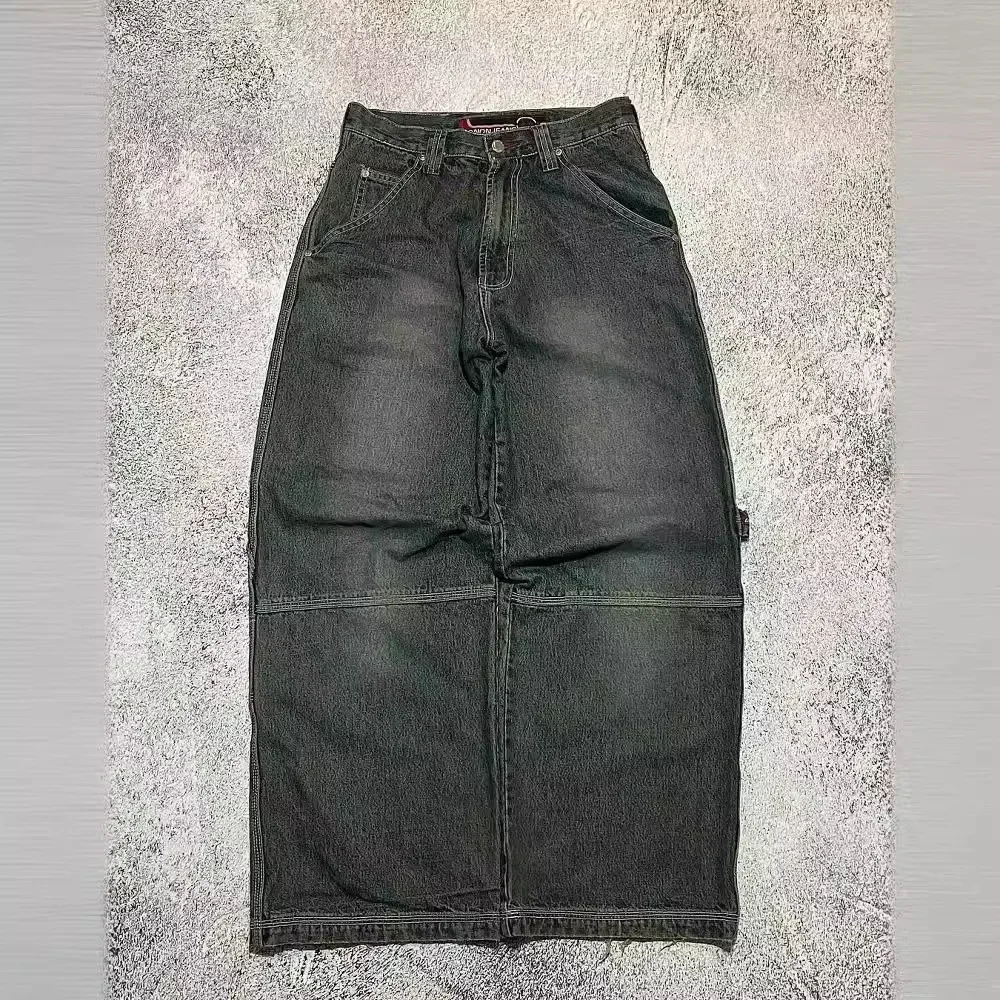 American Street Trend Letter Embroidered Loose Jeans Men Harajuku Y2K New Hip Hop Oversized Wide-leg Pants Unisex Mopping Jeans