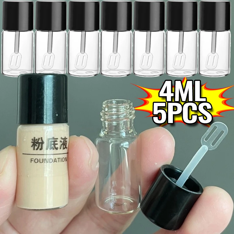 

4ML Mini Travel Refillable Bottles Glass Jars Portable Foundation Container Makeup Sub-bottling Empty Bottle with Digging Spoon