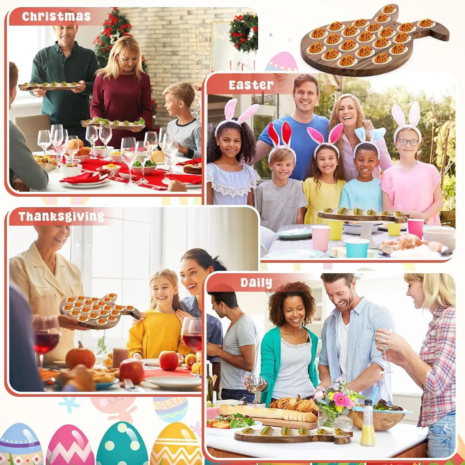Deviled Egg Platter Easter 21-Hole Bunny Candy Container Deviled Egg Holder Plate For Home Cooks Party Hosts Entertainers