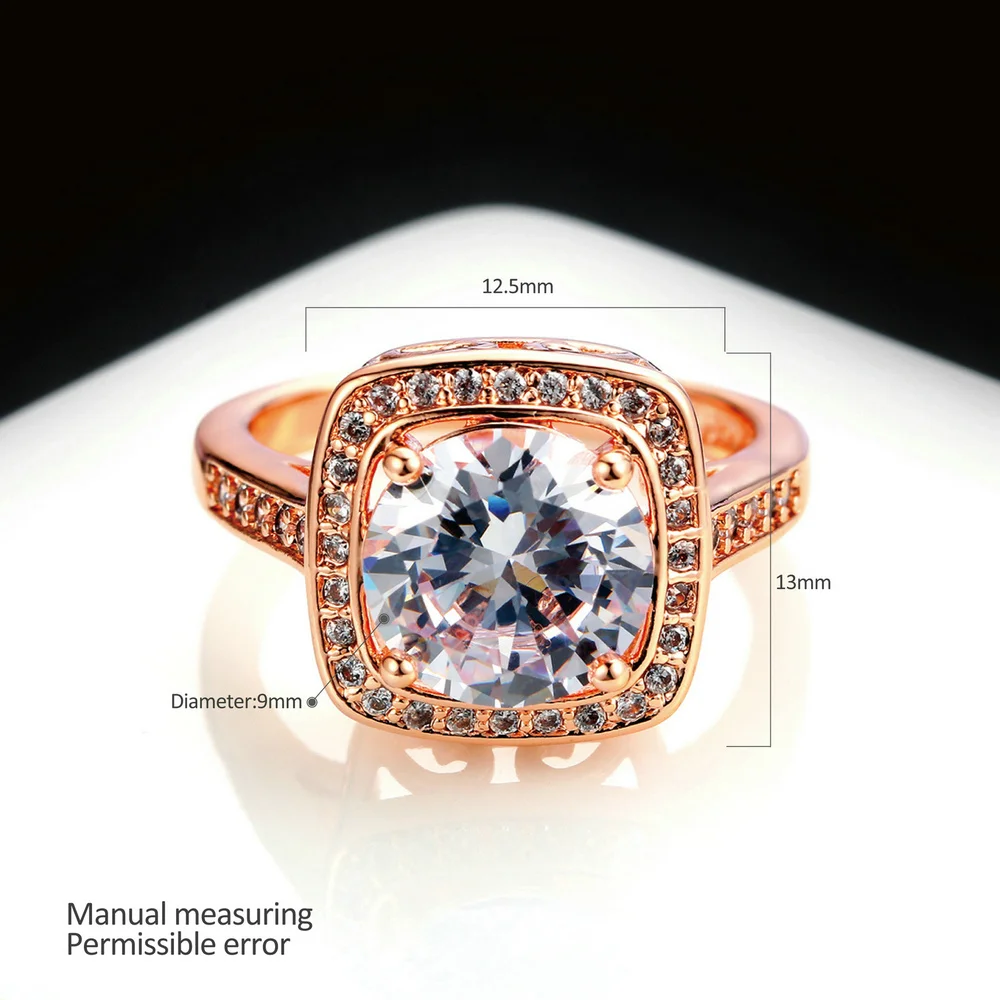 Double Fair Unique Big AAA+Cubic Zirconia Engagement Wedding Rings Rose Gold Color Fashion Retro Jewelry For Women anel DFR111