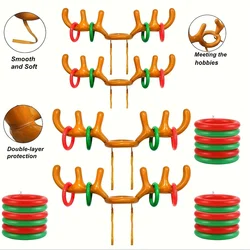 1 set of inflatable reindeer antler party throwing game (1 reindeer antler hat, 4 rings). Party game, parent-child game