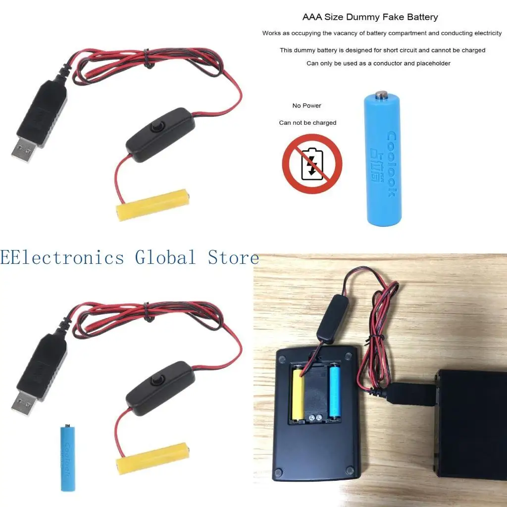 

462B AAA Батарея elminator USB -кабель питания замените 2x AAA Батарея для радиоэлектроэнергетического светодиодного светодиода