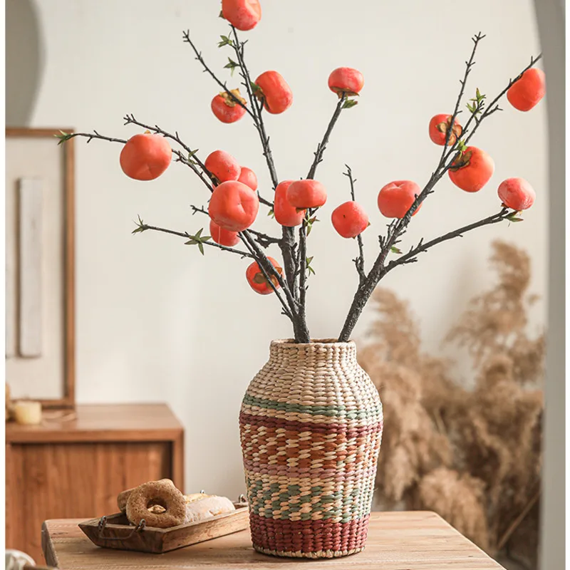 Dried Flower Vase for Living Room,Round Belly Modelling Room Decoration,Exquisite Practical Plant Vase,Grass Woven Flower Bottle