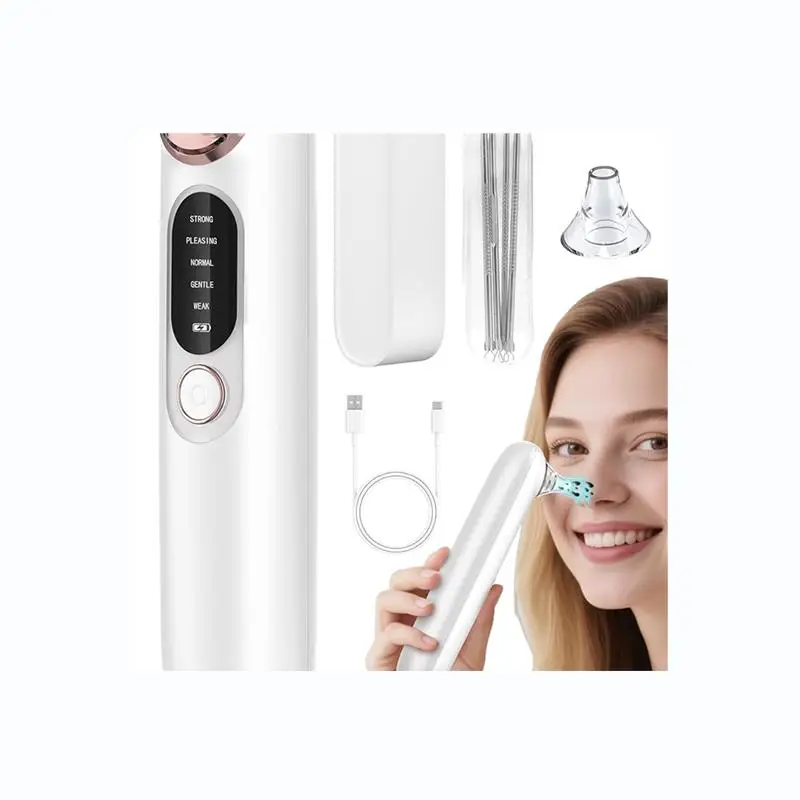 -A65I Limpiador de poros faciales Removedor de espinillas para pieles sensibles con kit de acero inoxidable de 4 cabezales extraíbles