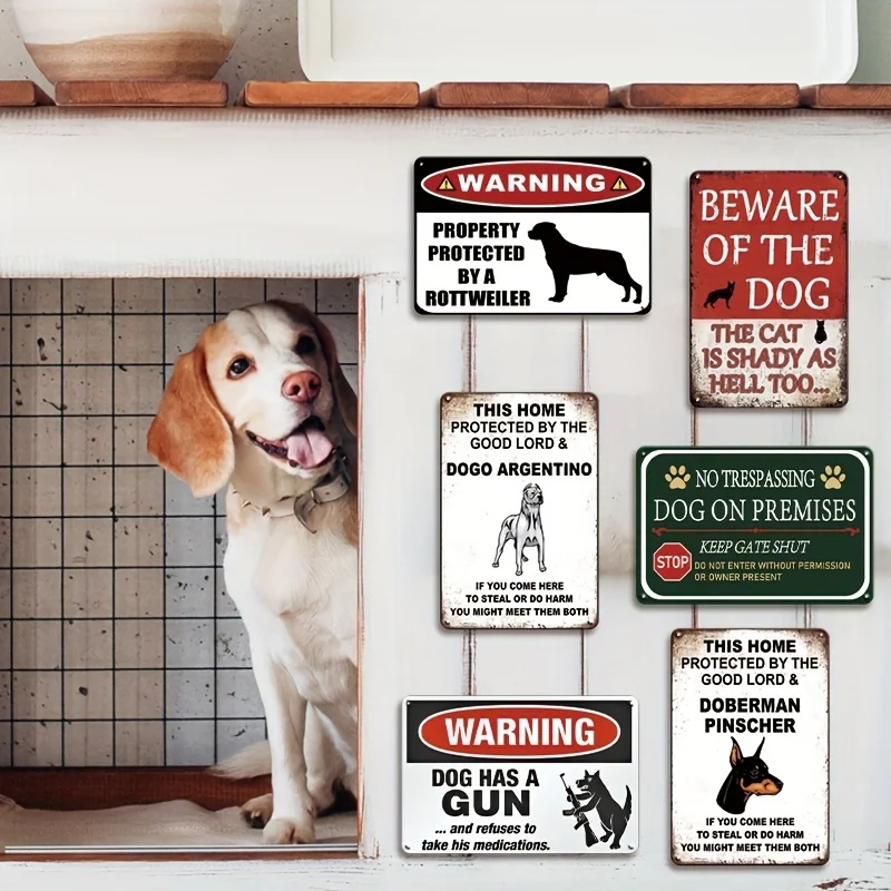 6 Vintage Pet Metal Signs | Humorous Colorful Dog and Cat Warning Signs | 30.48x20.32 cm Vintage Decorative Signs, Suitable for