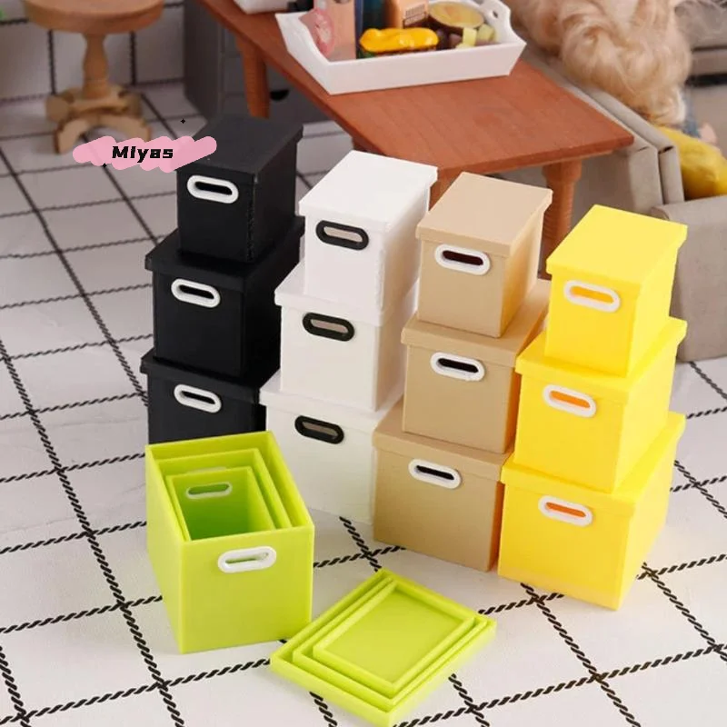 【M】3Pcs Dolls House Micro Scene Ornaments Home Decoration Dollhouse Mini Color Storage Box With Lid Model Decor Props