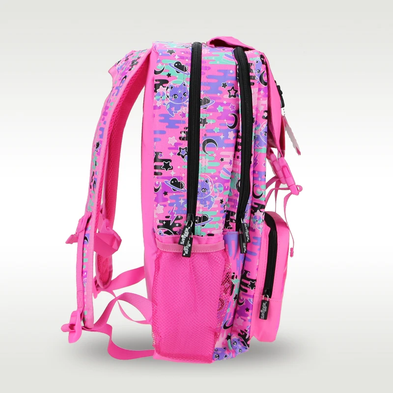 Mochila para crianças, bolsa de escola feminina, bolsa de ombro rosa, gato espacial, fofo, original, venda quente, Austrália Smiggle, 18"