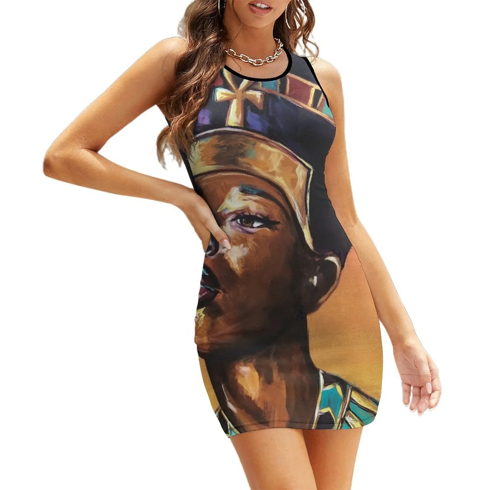 

Melanated Nefertiti Sleeveless Sundress dress women summer 2025 birthday dress women's clothing trend 2025