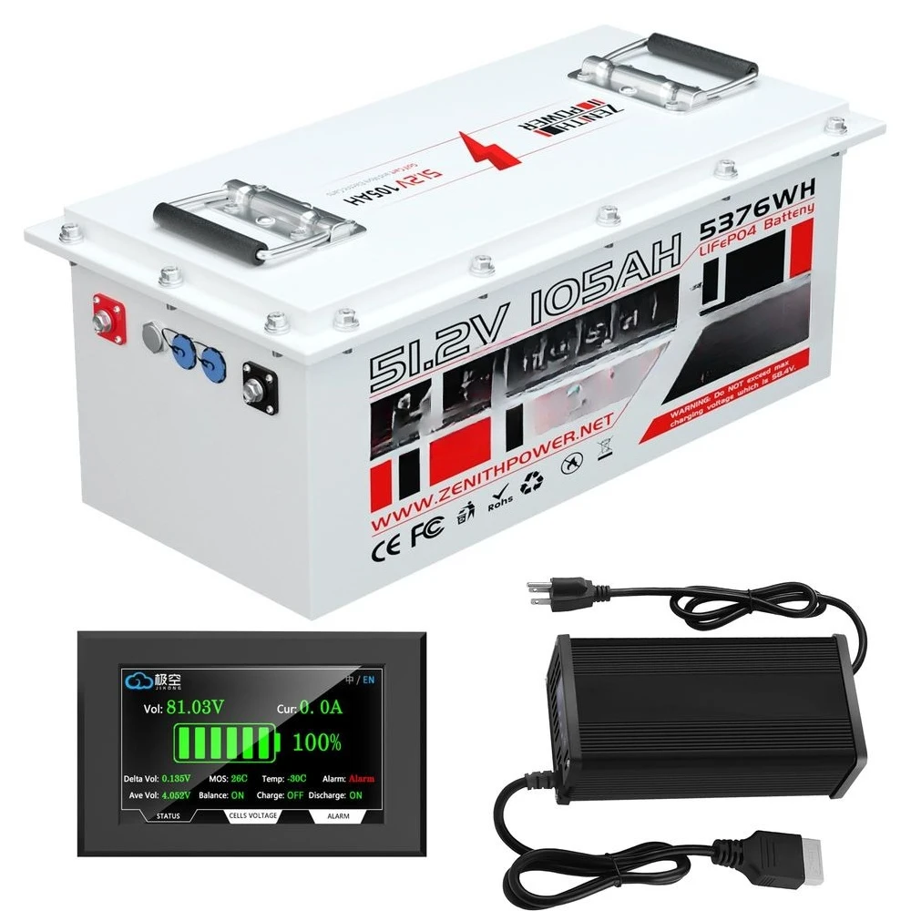 

105Ah LiFePO4 Golf Cart Lithium Battery, 200A BMS, 20A Charger, 4.3in LCD Display, 4000 Deep Cycle Lithium Battery, Replacement