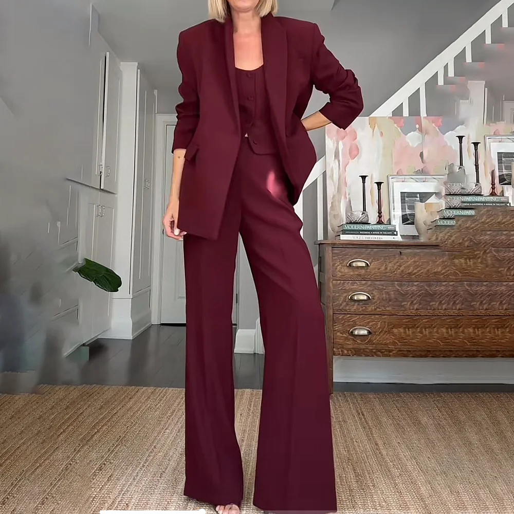 

Luxury Female Suit 3 Pieces Jacket Pants Vest Tailor-made Tuxedo For Wedding Classic Design Smart Casual Office Lady Blazer Sets