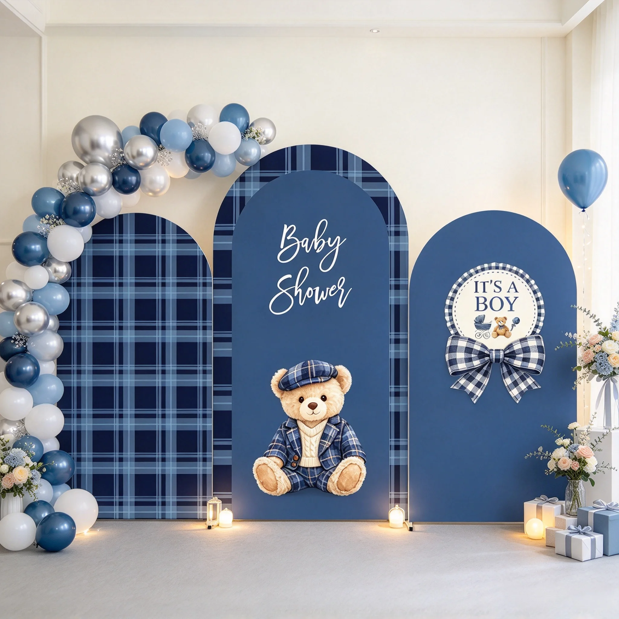 2-Sided Teddy Bear Arch Backdrop Cover Its A Boy Gender Reveal Baby Shower Arch Background Photozone Decor Banner Photo Props