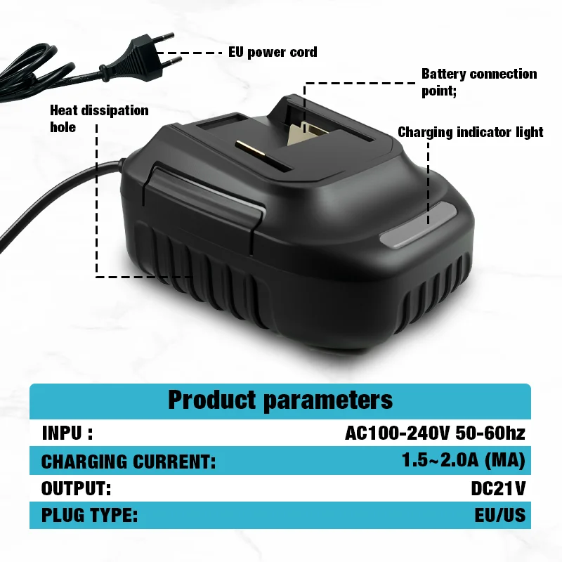 Battery Charger Suitable for Makita 18V 21V Li-ion Battery Pin Portable Fast Charger Replacement EU Plug US Plug