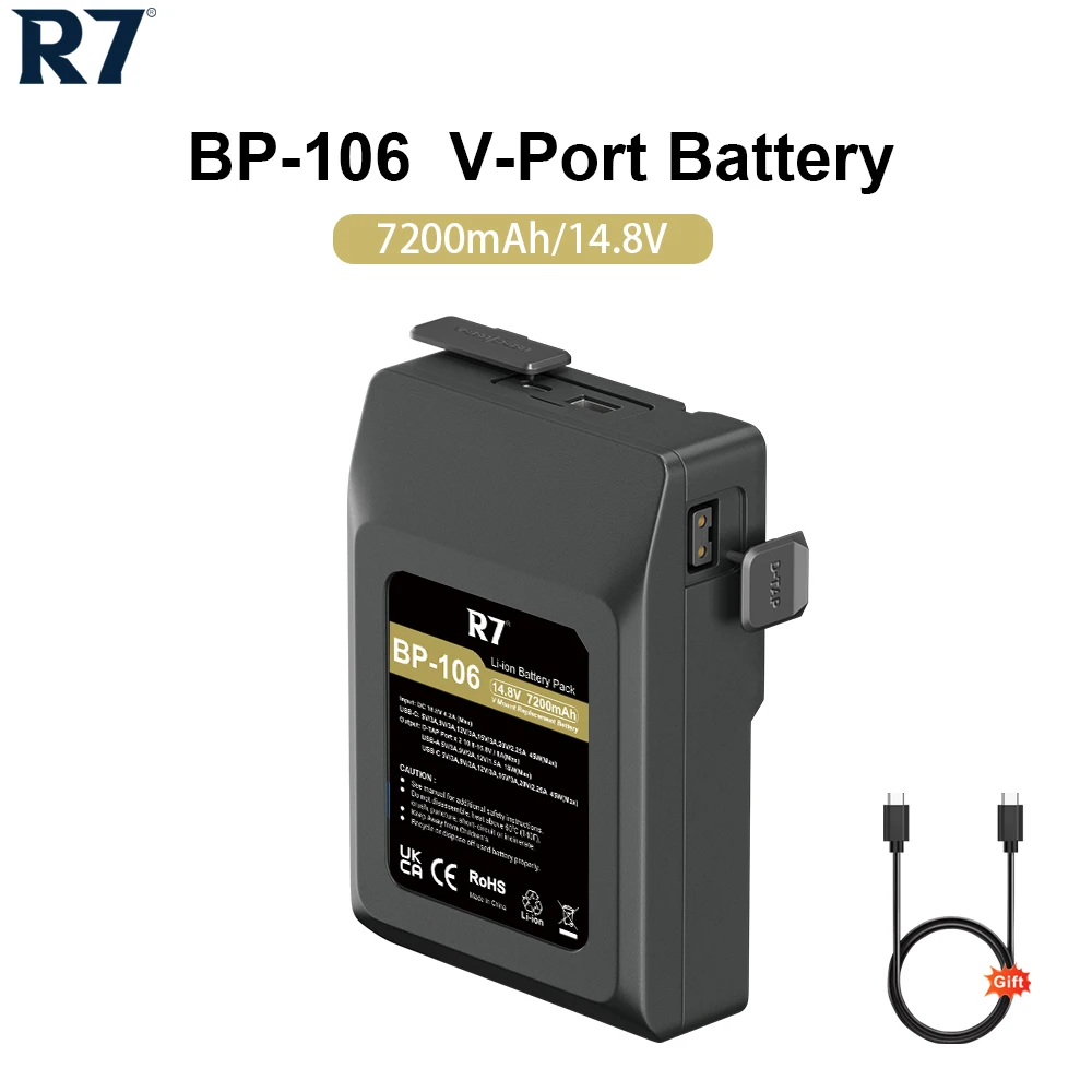 

R7 BP-106 V Mount Battery 7200mAh V-Lock lithium for Sony HDCAM XDCAM LED Light Digital Cinema Cameras DSLR Monitor Camcorders