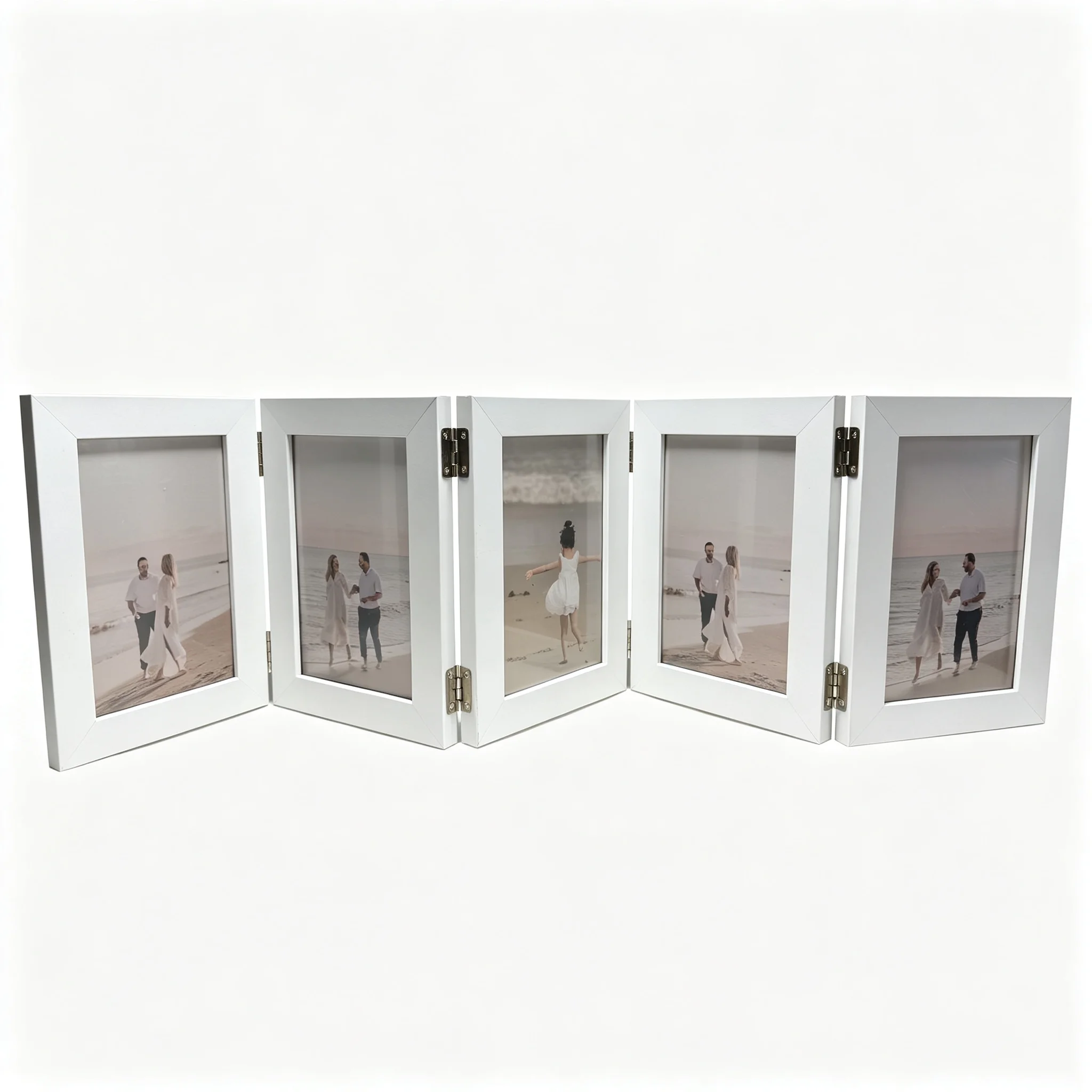 5 Panel Hinged Folding Photo Frame Accordion Collage Picture Frame Tabletop Display Family Wedding Memories Home Decor Gift