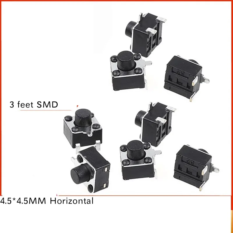 1000pcs 4.5*4.5mm Horizontal Tactile Switch Front-inserting Rear-attaching Side-pressing 3-pin Button 3.8/4.3/5/6