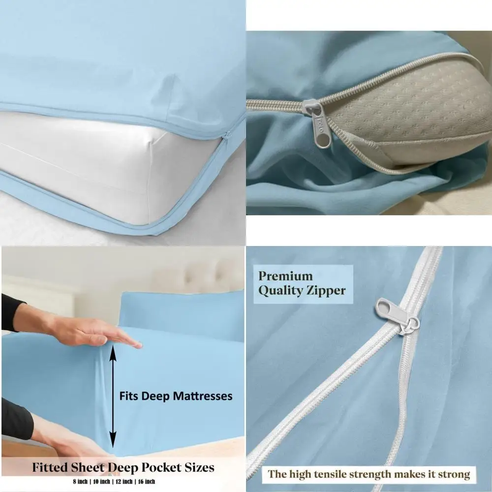 Ultra-Soft 1800 Microfiber Twin XL Fitted Sheets, Fully Enclosed Zipper, Fits 8 Mattresses, 2-Pack, Extra Soft Mattress Covers