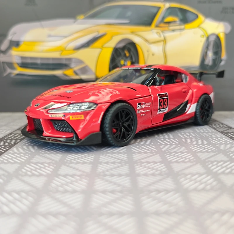 

1:32 simulation Toyota Supra GT4 alloy rally car model, car ornament collection, rebound, sound and light gifts