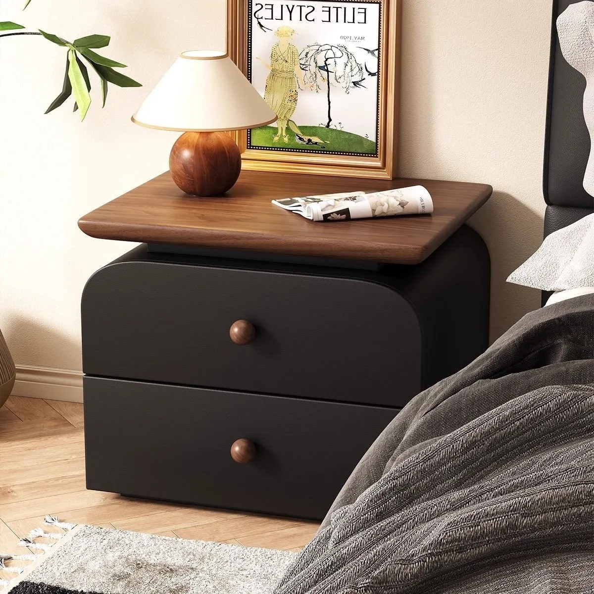 No Installation Required. Leather Storage Bedside Table, Made of Larch Wood and Leather-covered, Suitable for Bedroom.