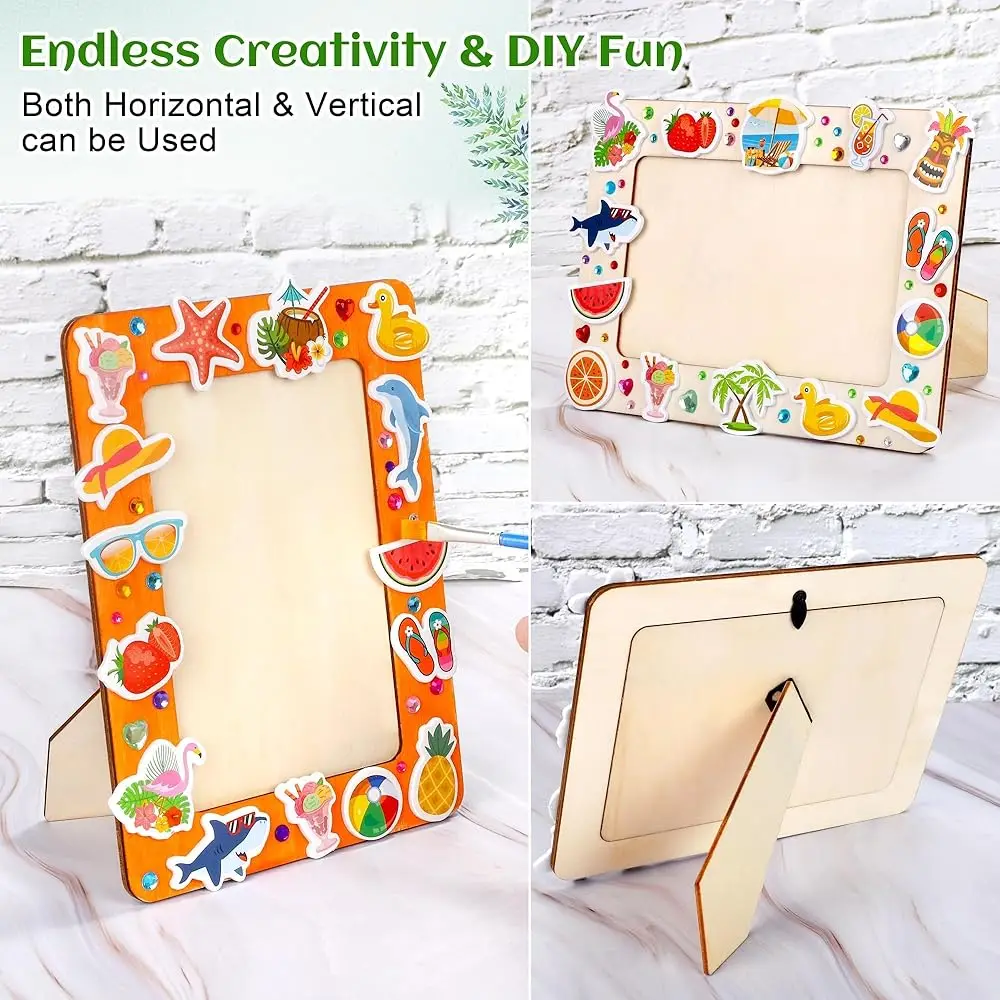 6 Packs Summer Picture Frame Painting Craft Kit With 50 Stickers Rhinestone Stickers Painting Tools Set 2 Brushes For Diy Kids