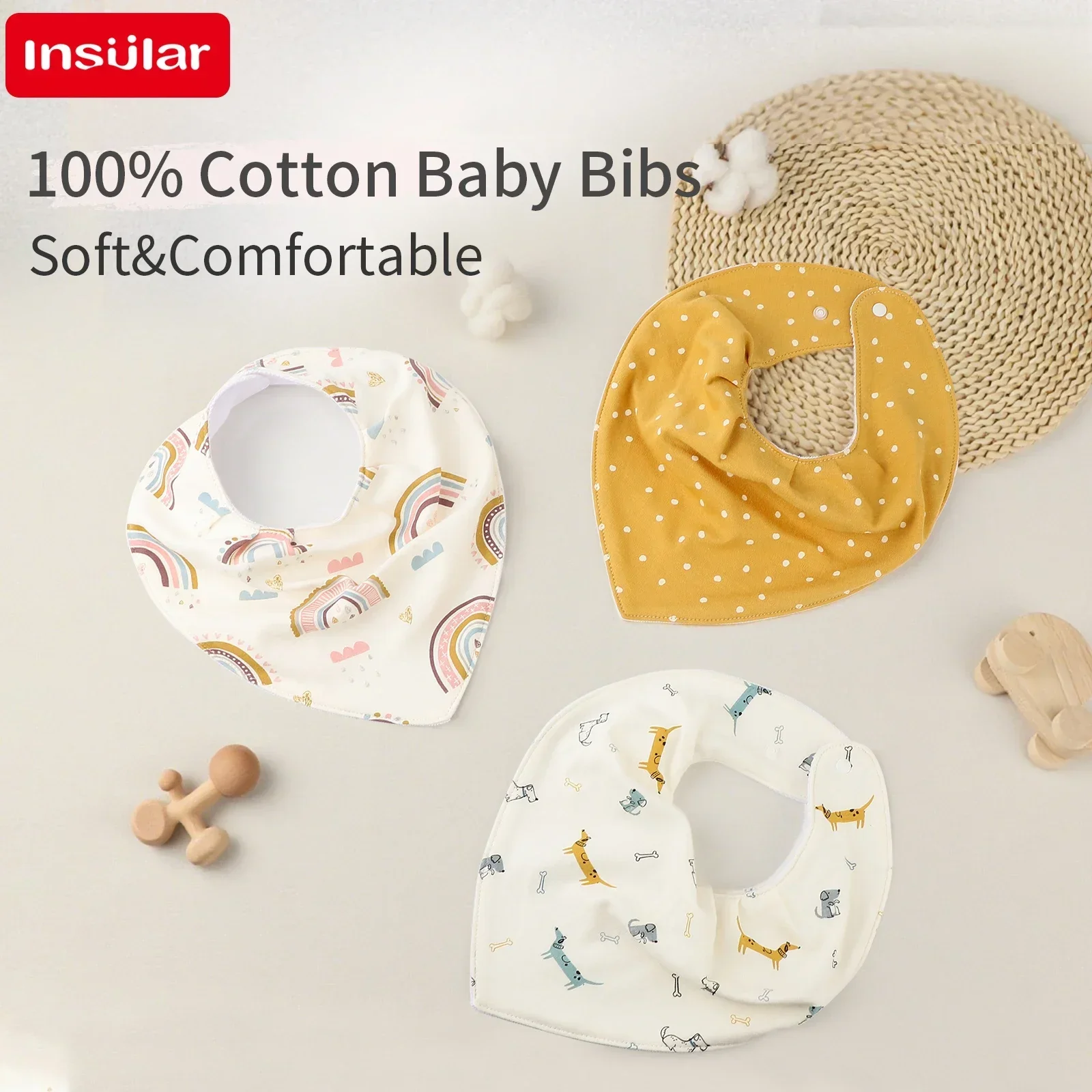 1PC 100% Cotton Insular Baby Triangle Bib - 4 Layer Gauze, Breathable, Stain-Resistant, Waterproof Infant Saliva Towel
