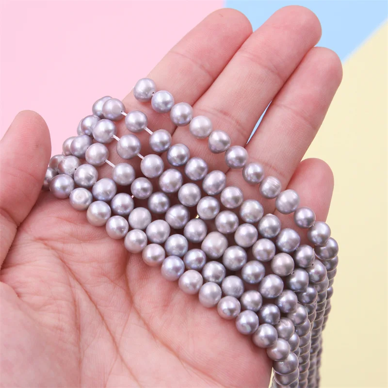 Natural Real Grey  Fresh Water Pearl Beads Strand Near Round 6-10mm Craft Findings For Making Jewelry Bracelet Necklace Earrings