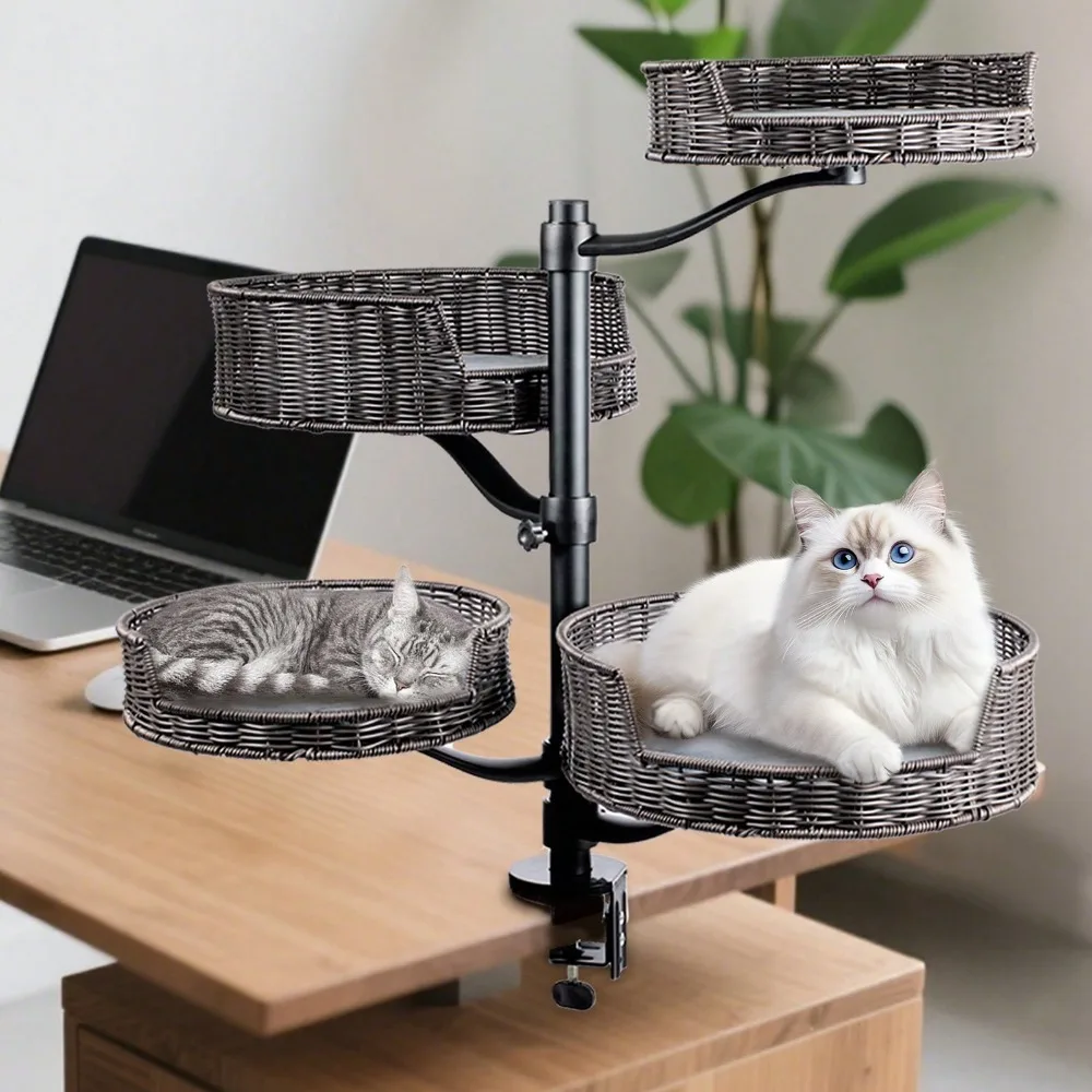 

360° Rotating Cat Desk Bed, Space-Saving Design For Home Office, Pet-Friendly Workspace, Desks For Bedroom
