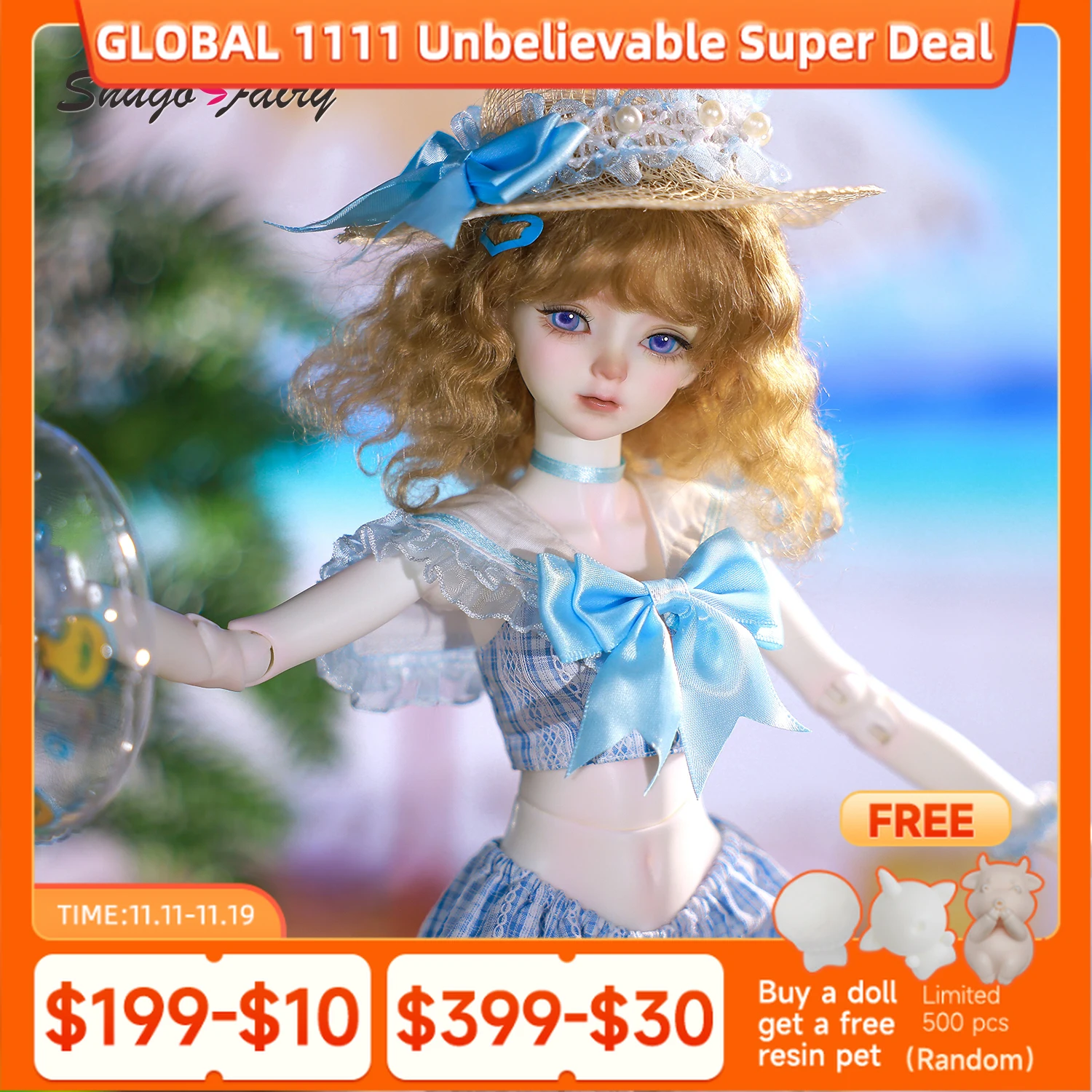 

Кукла Belinda A 1/4 BJD 3, трансформируемые виды, пляжная шляпа для девочек, юбка со съемным воротником, полный комплект Shugafairy Bjd