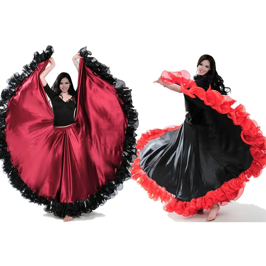 Plus Size Gypsy Style Female Spanish Flamenco Skirt Performance Fashion Belly Dance Costumes Ruffle Lace Dress Team Performance