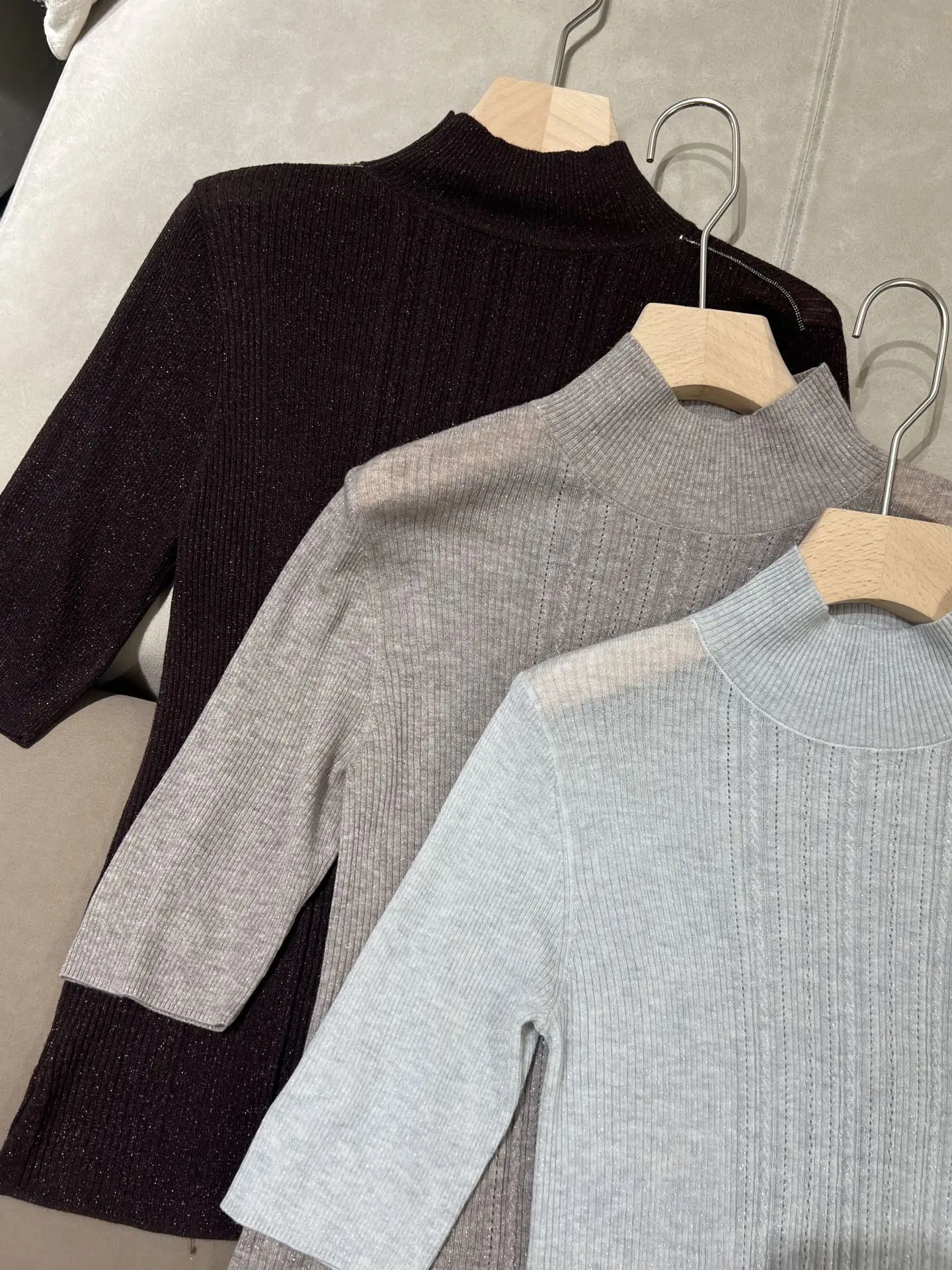 26 Autumn Winter New Semi High Neck Short Sleeved Knitted Sweater Women's Wool Blend Versatile Top