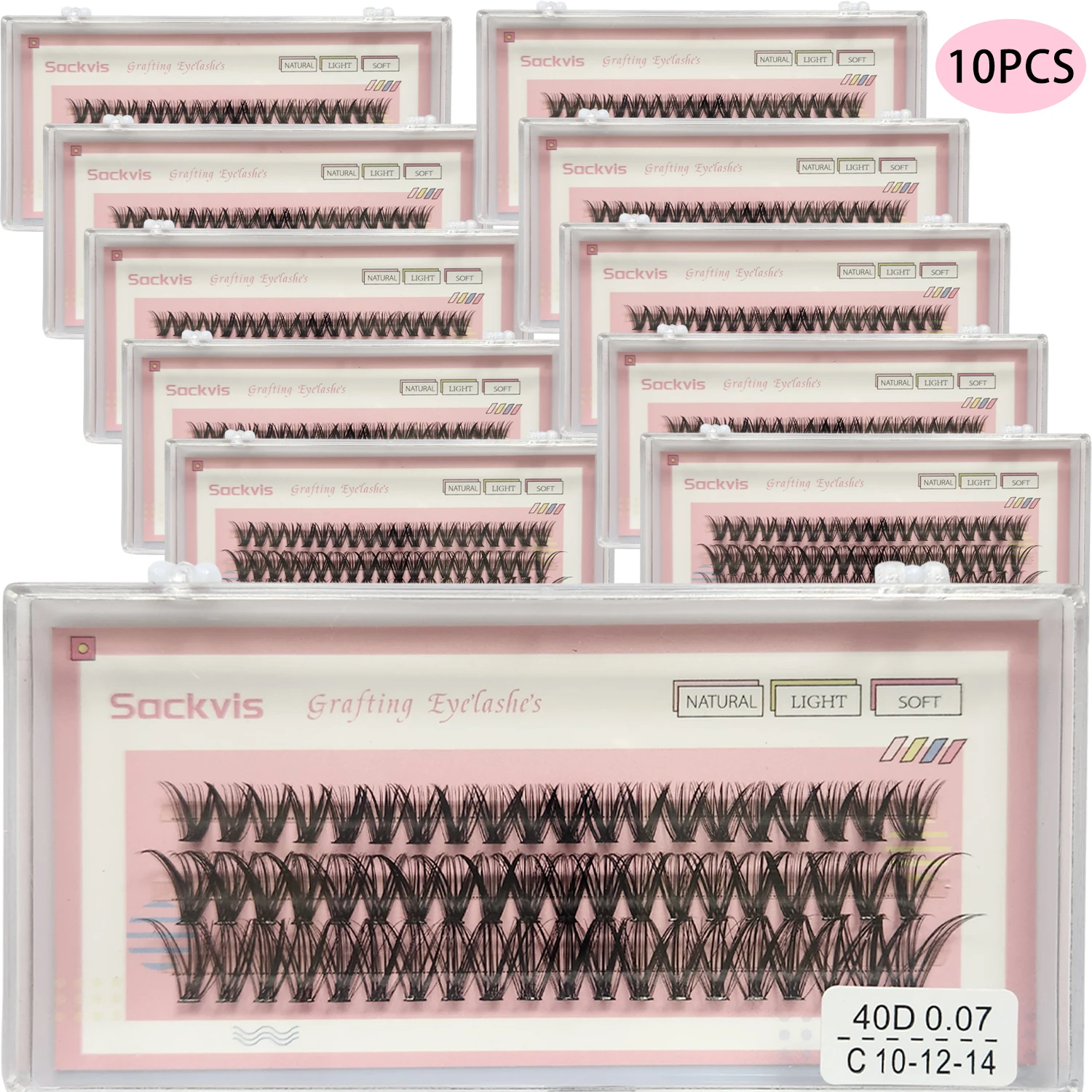 10 Schachteln mit 40D-Falsche Wimpern, 0,07 mm, C-Locken, 10–12–14 mm, gemischte natürliche Verlängerung, Kunstnerz, einzelne Wimpern, Cluster-Make-up, NESURA