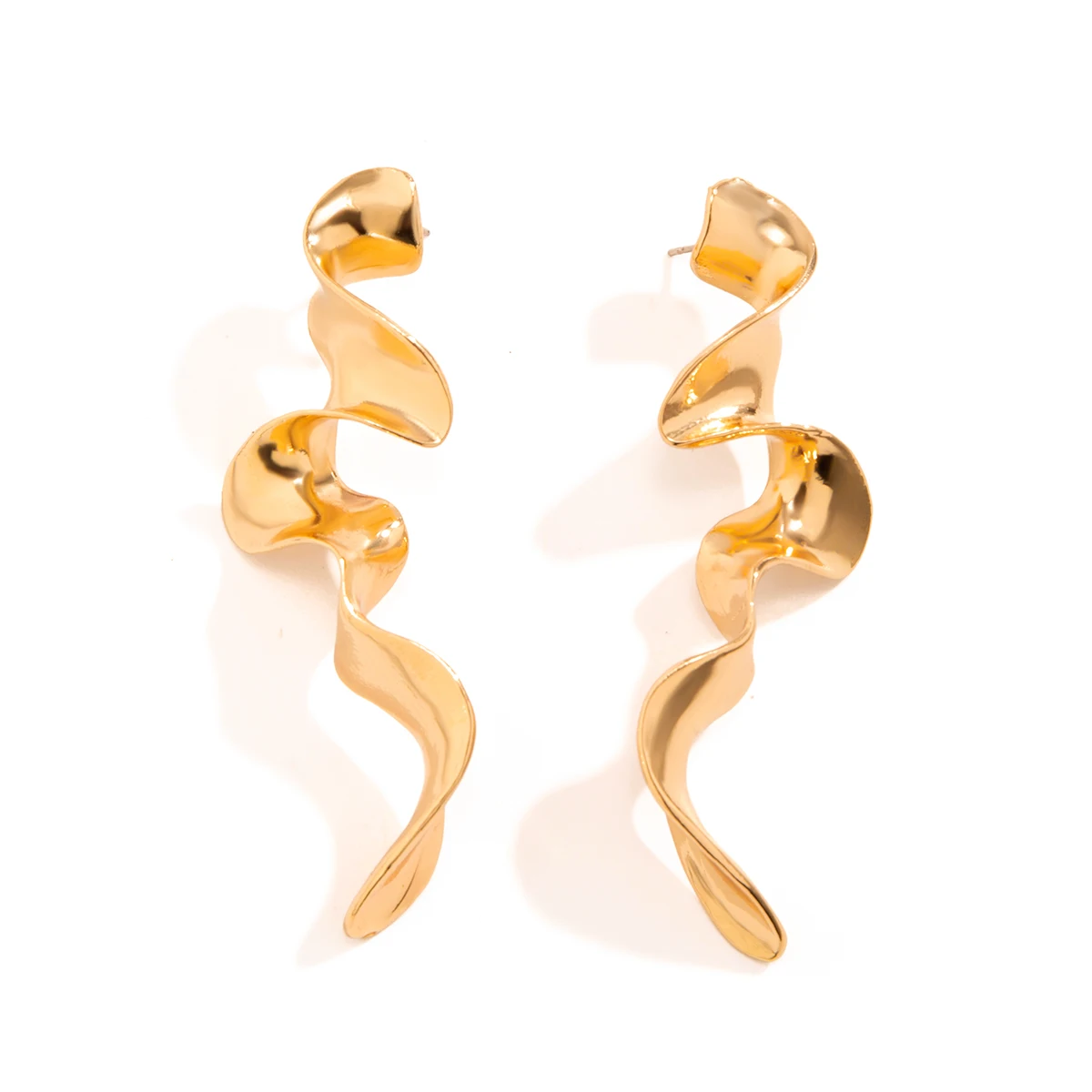 IngeSight.Z Vintage Irregular Metal Twisted Long Drop Earrings for Women Creative Geometric Gold Color Waves Earrings Jewelry