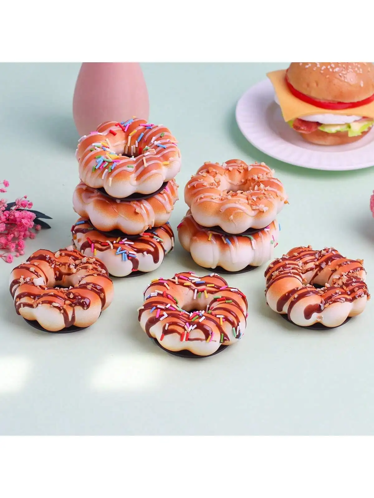 Soporte de exhibición de donut de simulación, hoja de arce, postre, decoración de tienda de pan, material de PU, pegatina magnética, decoración, 1 ud.