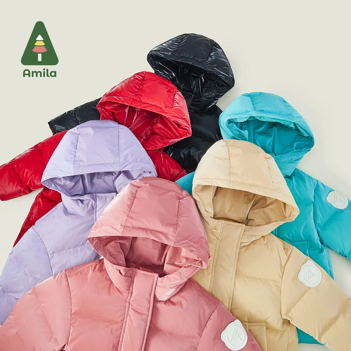 Amila Baby Children Down Jacket 2024 Winter New Multicolour Hooded Fleecing Shiny Fabric Windproof Cuffs   Baby Clothing