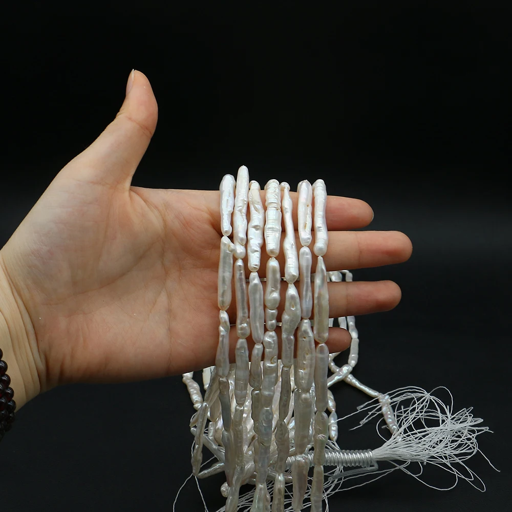 

Natural Baroque Pearl Biwa Bead Long Strip Shape White Pearl Beades for DIY Jewelry Making Handmade Bracelet Earrings Necklace