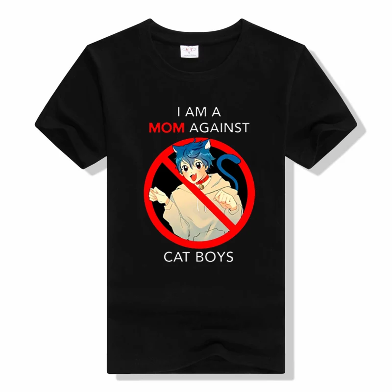 

Футболка унисекс «I Am A Mom anti Cat Boys», милая Классическая хлопковая рубашка с забавным аниме принтом, топ с круглым вырезом для мужчин и женщин