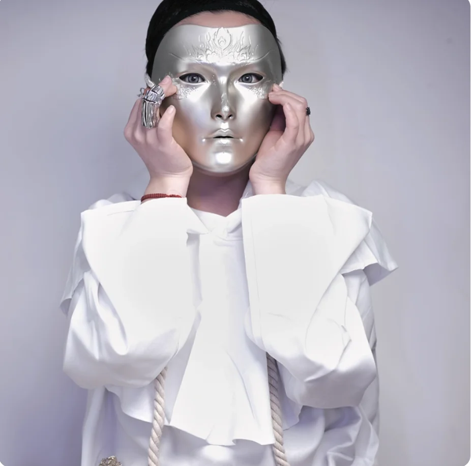 

Ladies full face sexy adult performance net red gold and white dance national style Halloween mask fun