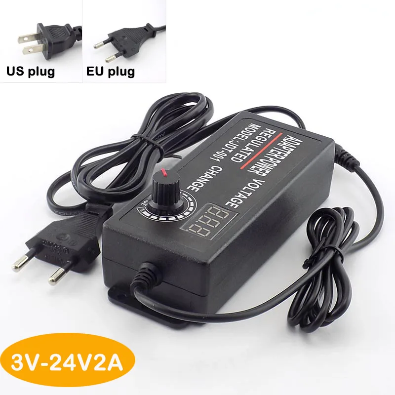 

Adjustable AC DC Power Supply 3V 24V 2A 48W adaptor 5.5mm *2.5mm Power Adapter led Screen Display EU US adaptadores Charger