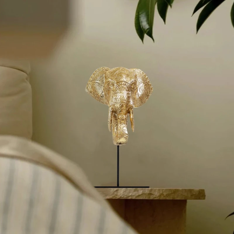Home Decoration Lucky Golden Statue Art Ornament Living Room Entrance Office Elephant Statue Crafts Creative decoration Gifts
