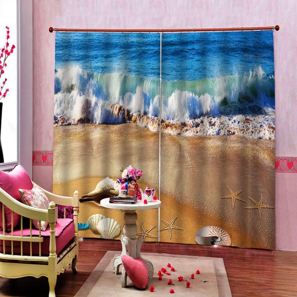 Blue Beach curtains wave 3D Blackout Curtains For Living room Bedding room Drapes Cotinas Blackout curtain