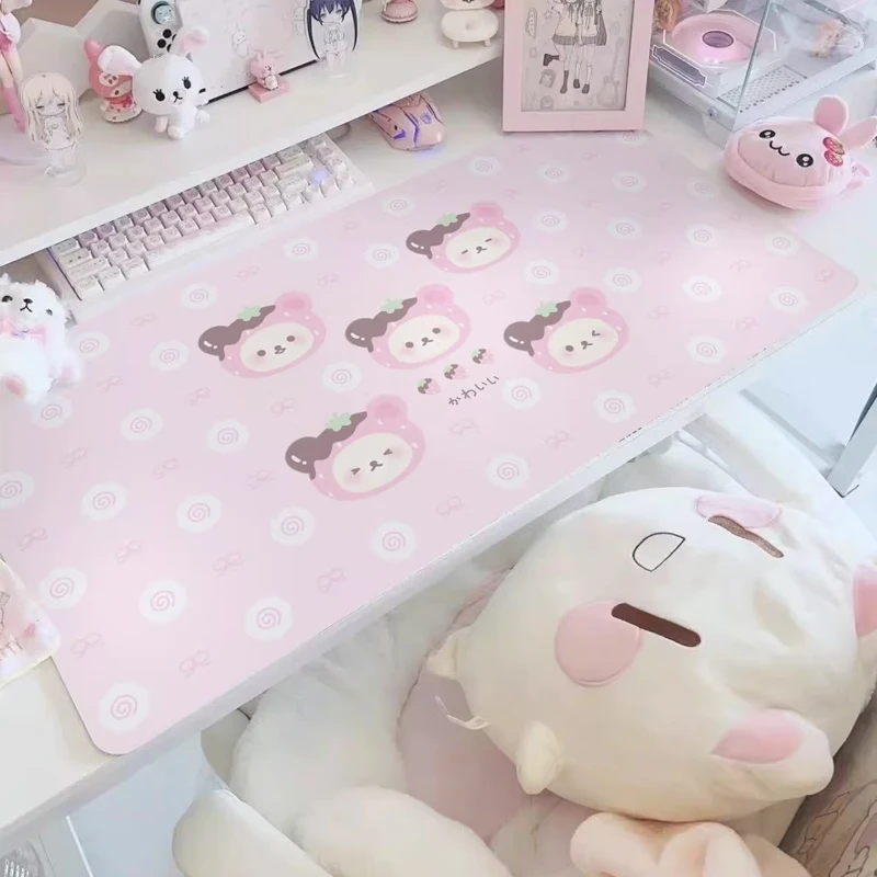 Ins Style Kawaii Pink Bear PU Leather Mousepad Mouse Pad Computer Speed Type Carpet Mat Player Laptop Keyboard Cartoon Desk Mat