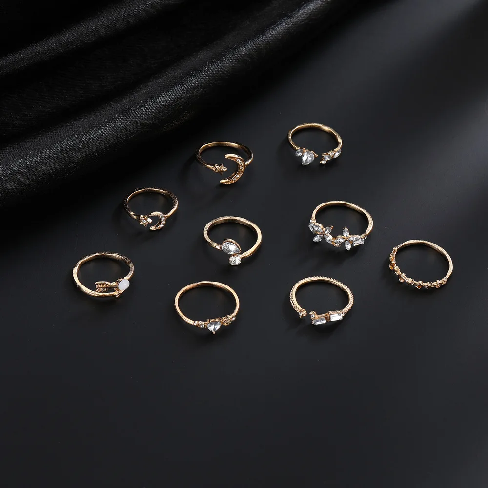9 개/대 빈티지 골드 컬러 러브 하트 나비 금속 반지 여성을위한 설정 간단한 조립 반지 Paty Jewelry Gift Accessries