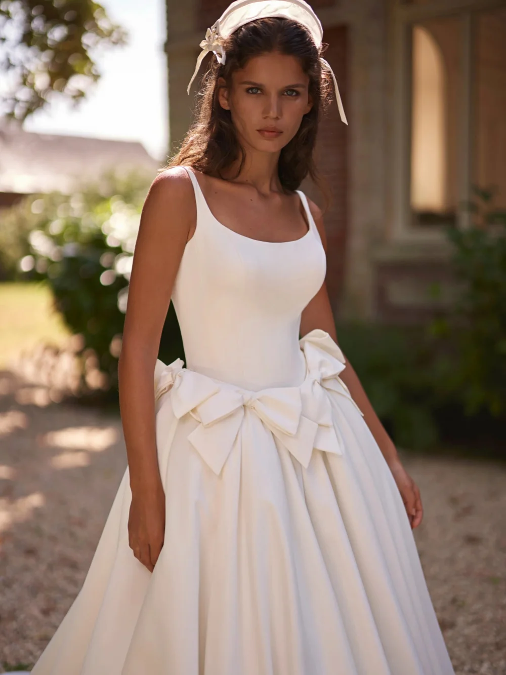 New Arrival Elegant Bow Satin Wedding Dress Modest Square Neck Bridal Gown Customized A-line Floor-length Dresses For Bride
