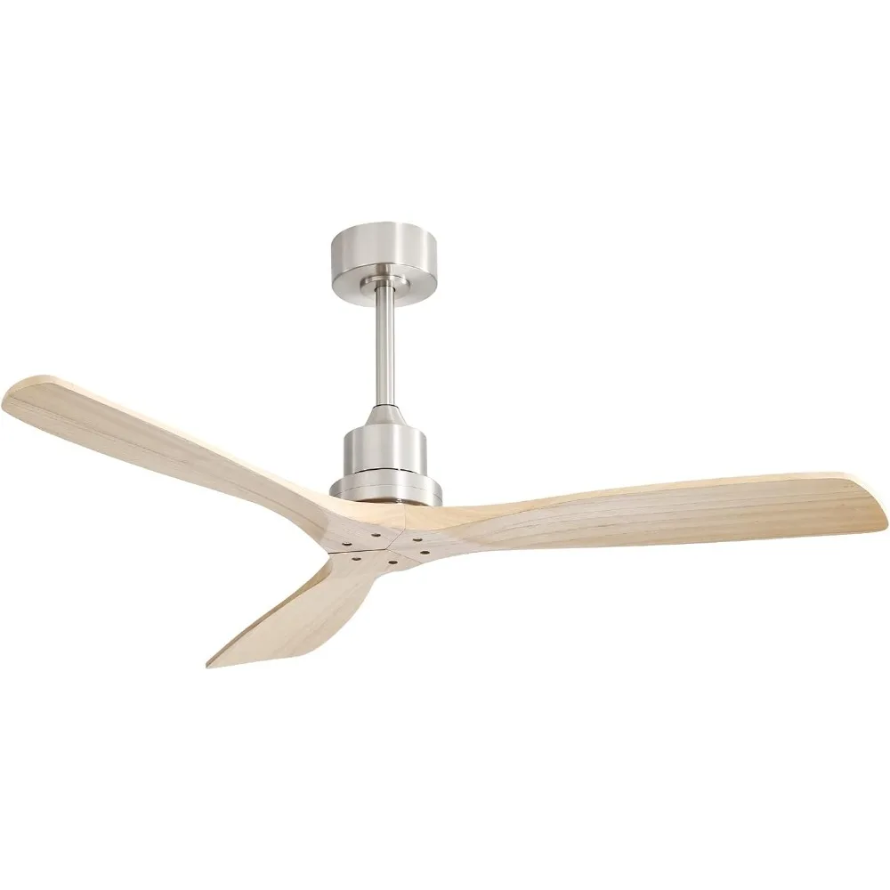 52 Inch Ceiling Fan with Remote, 3 Blade Carved Wood Fan Without No Light, Modern Ceiling Fan for Indoor Outdoor Bedroom